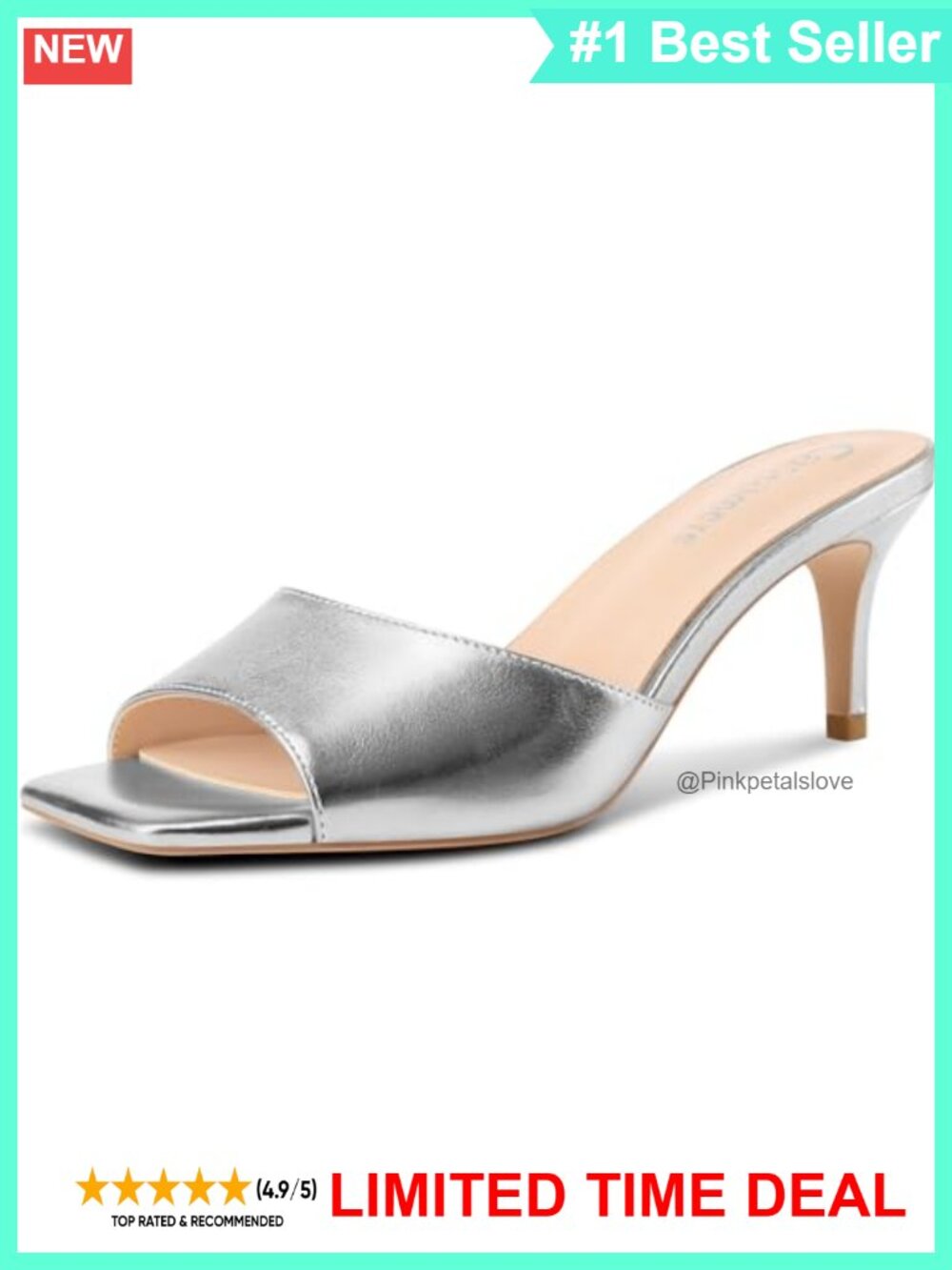 Kitten Heel Square Open Toe Slip On Mules Heeled Sandals
